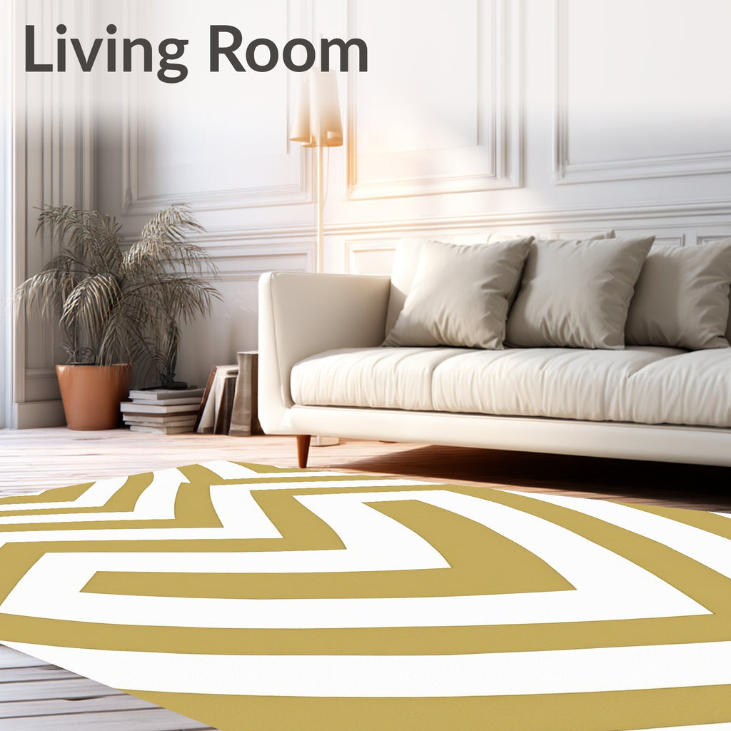 Golden White Geometric Maze Rug