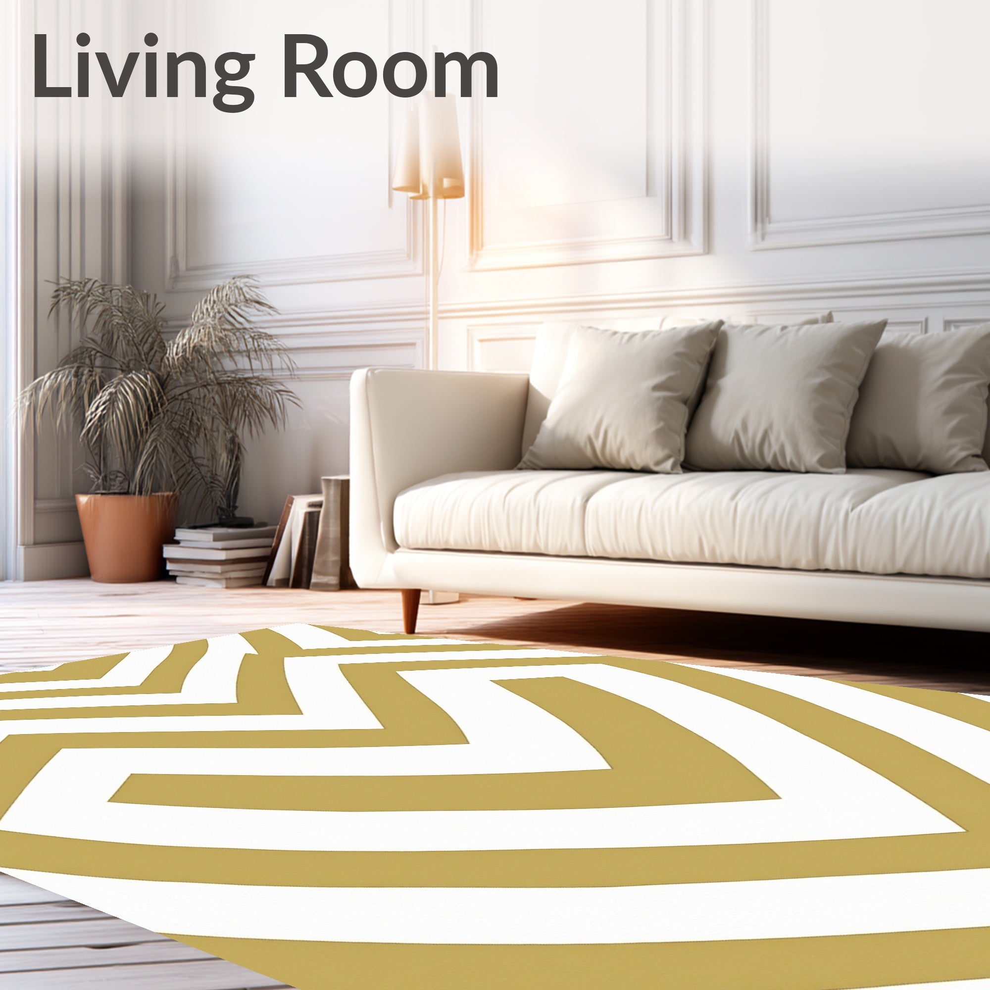 Golden White Geometric Maze Rug