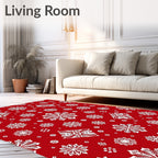 Festive Red Snowflake Winter Snow Rug