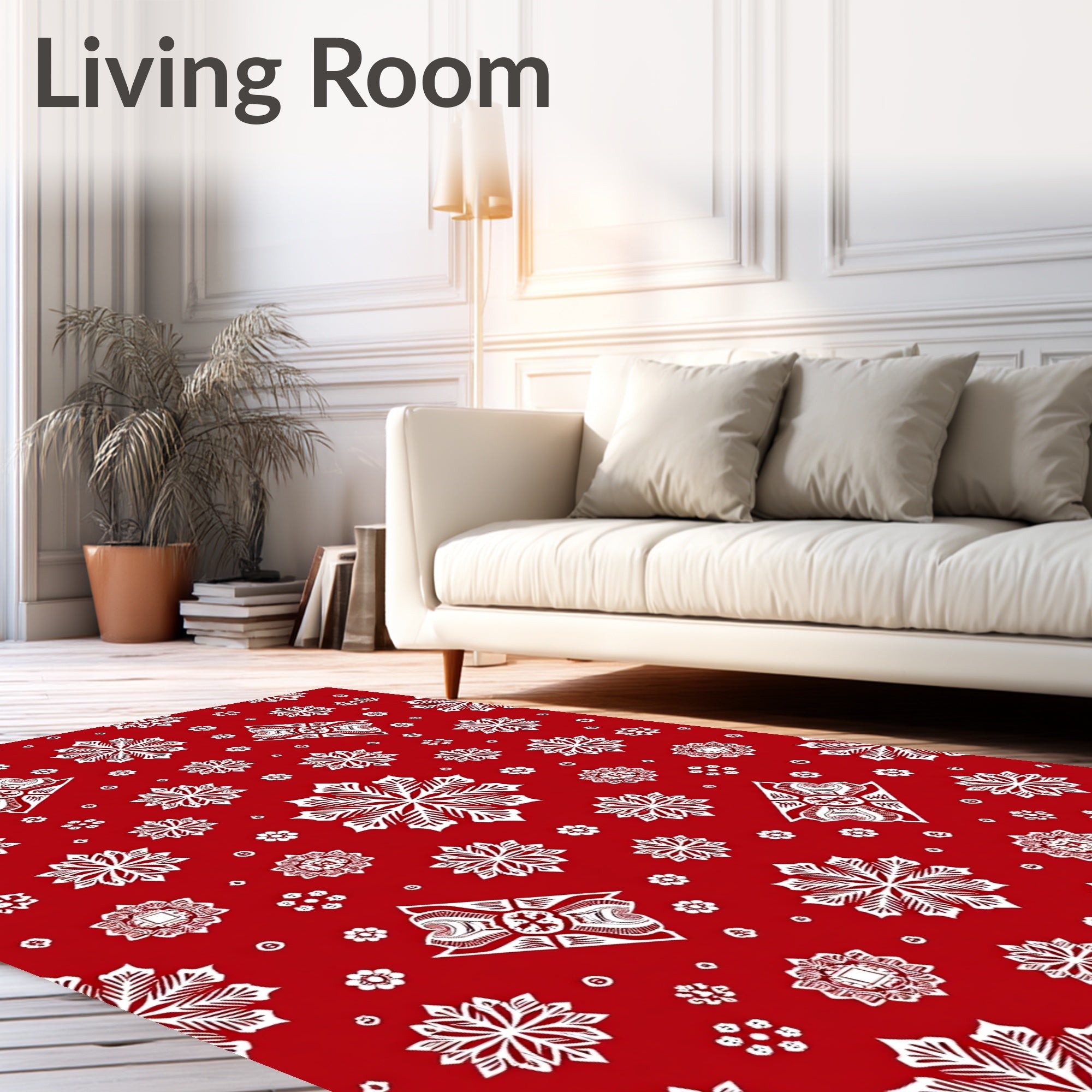 Festive Red Snowflake Winter Snow Rug