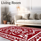 Crimson White Floral Medallion Border Rug