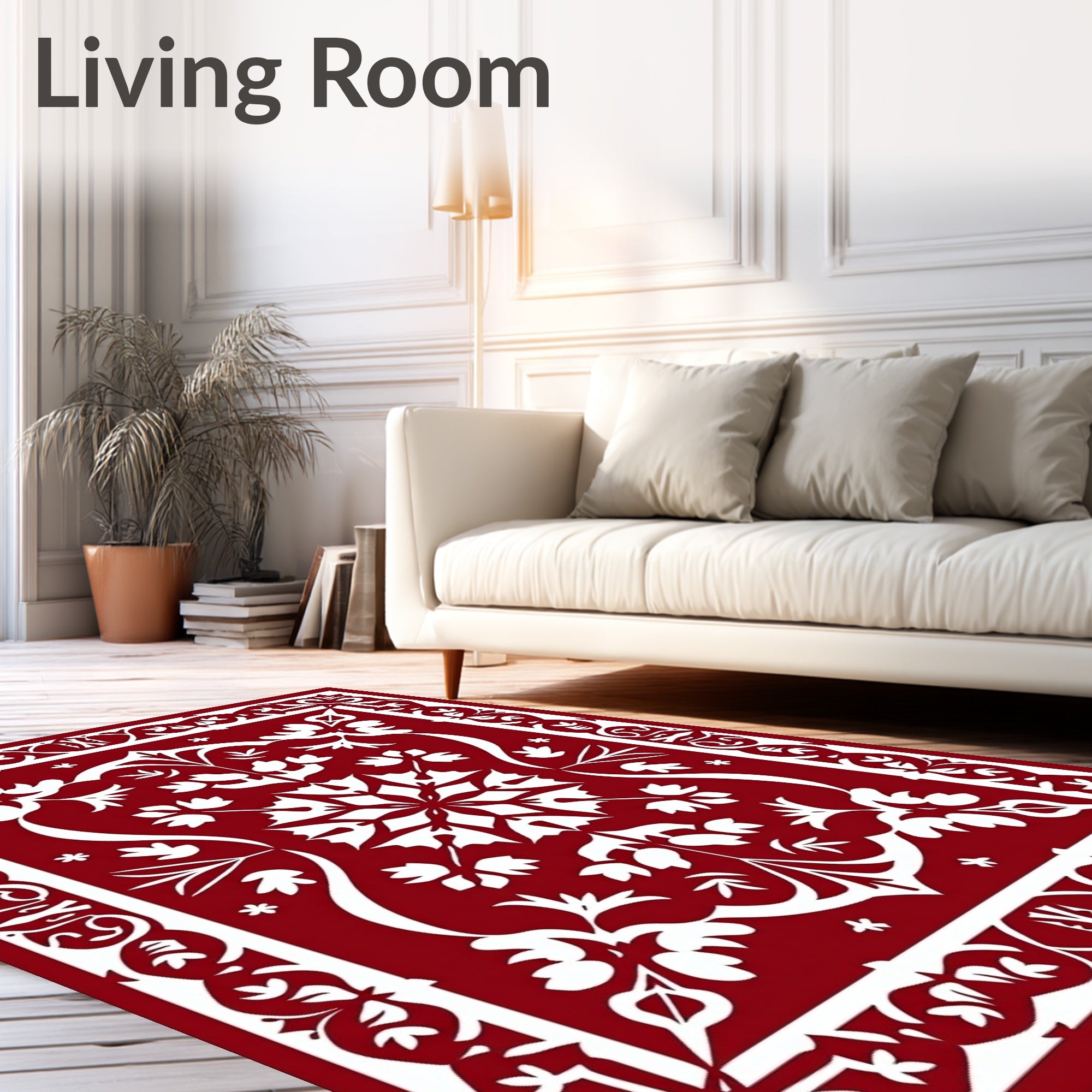 Crimson White Floral Medallion Border Rug