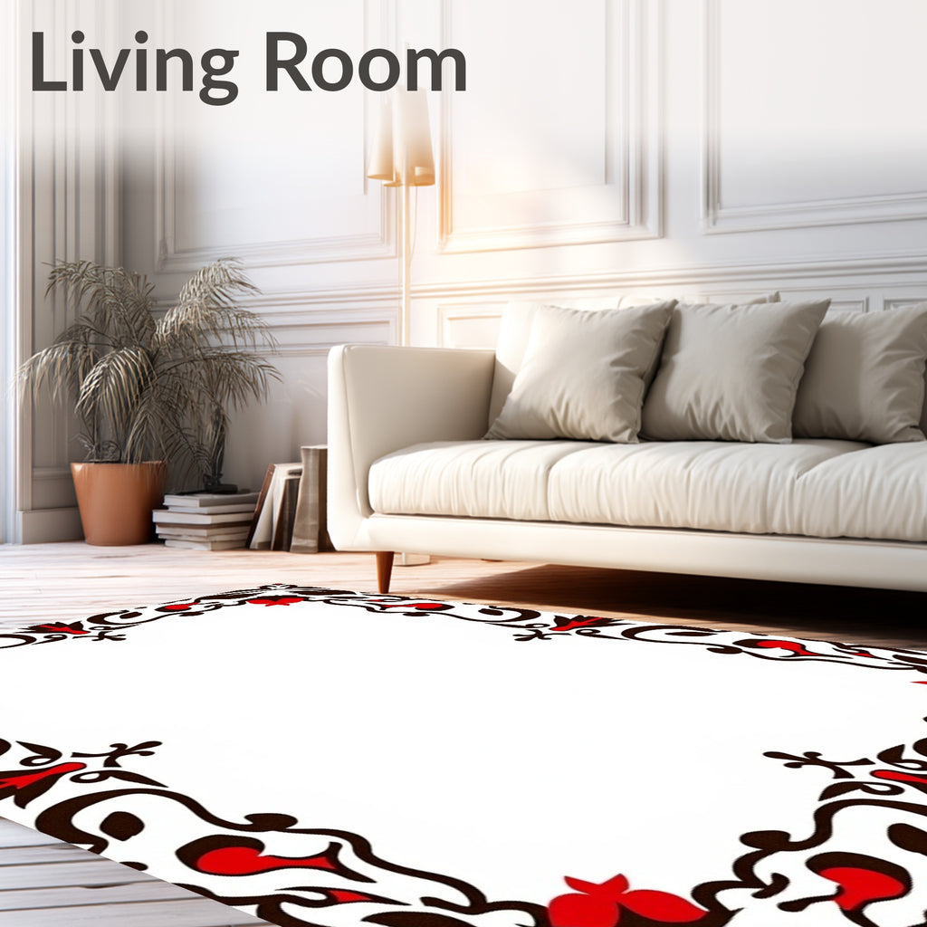 Ornate Red Floral Scroll Border Rug