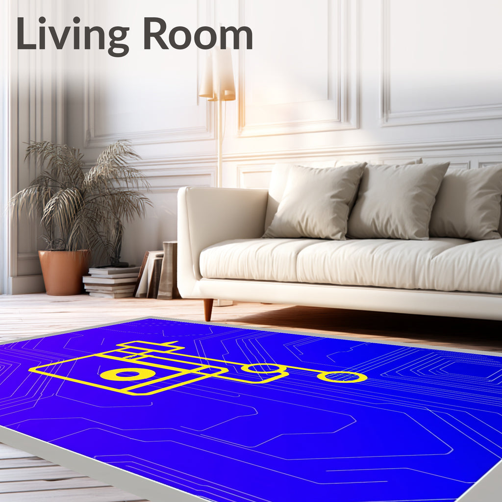 Electric Blue Circuit Board Graphic Rug