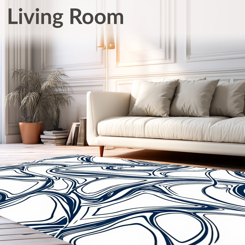 Deep Blue Swirl Fluidic Organic Rug