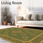Ornate Green Gold Scrollwork Medallion Rug