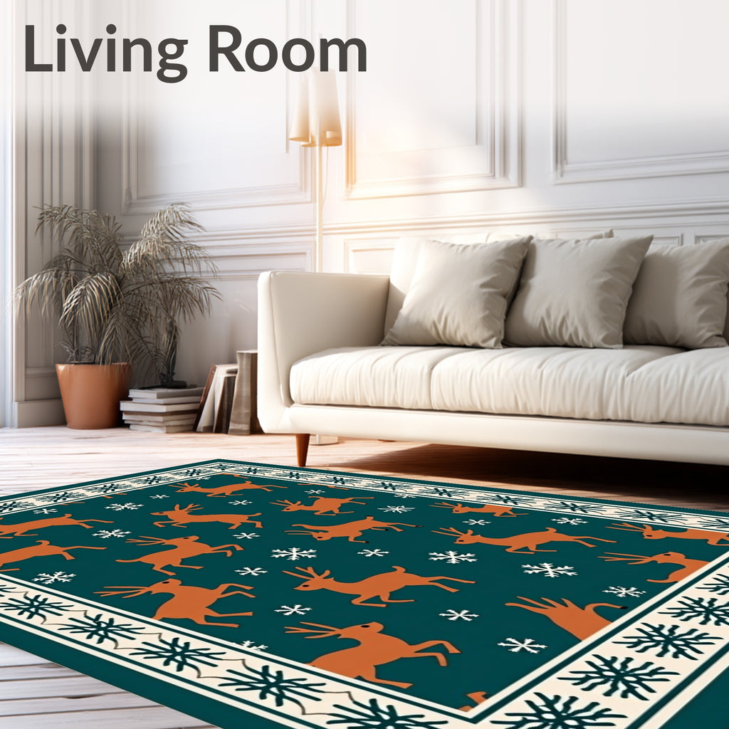 Rustic Copper Deer Snowflake Border Rug