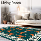 Rustic Copper Deer Snowflake Border Rug