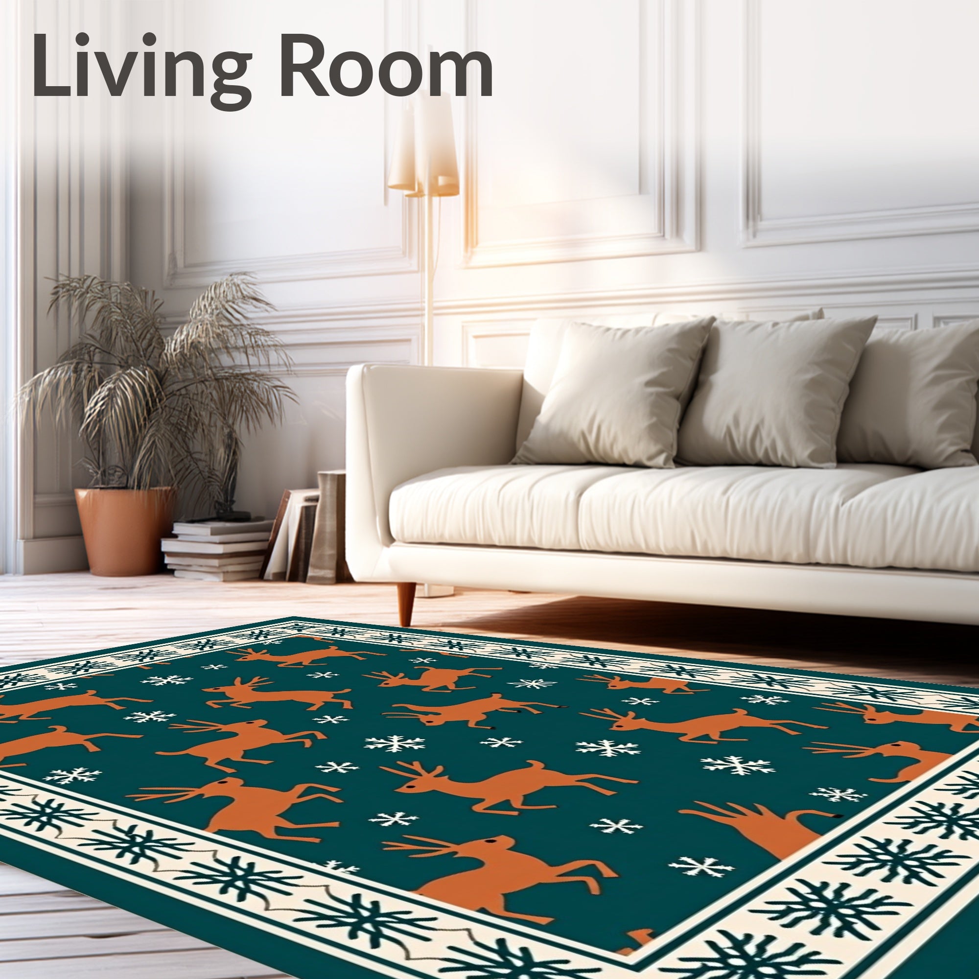 Rustic Copper Deer Snowflake Border Rug