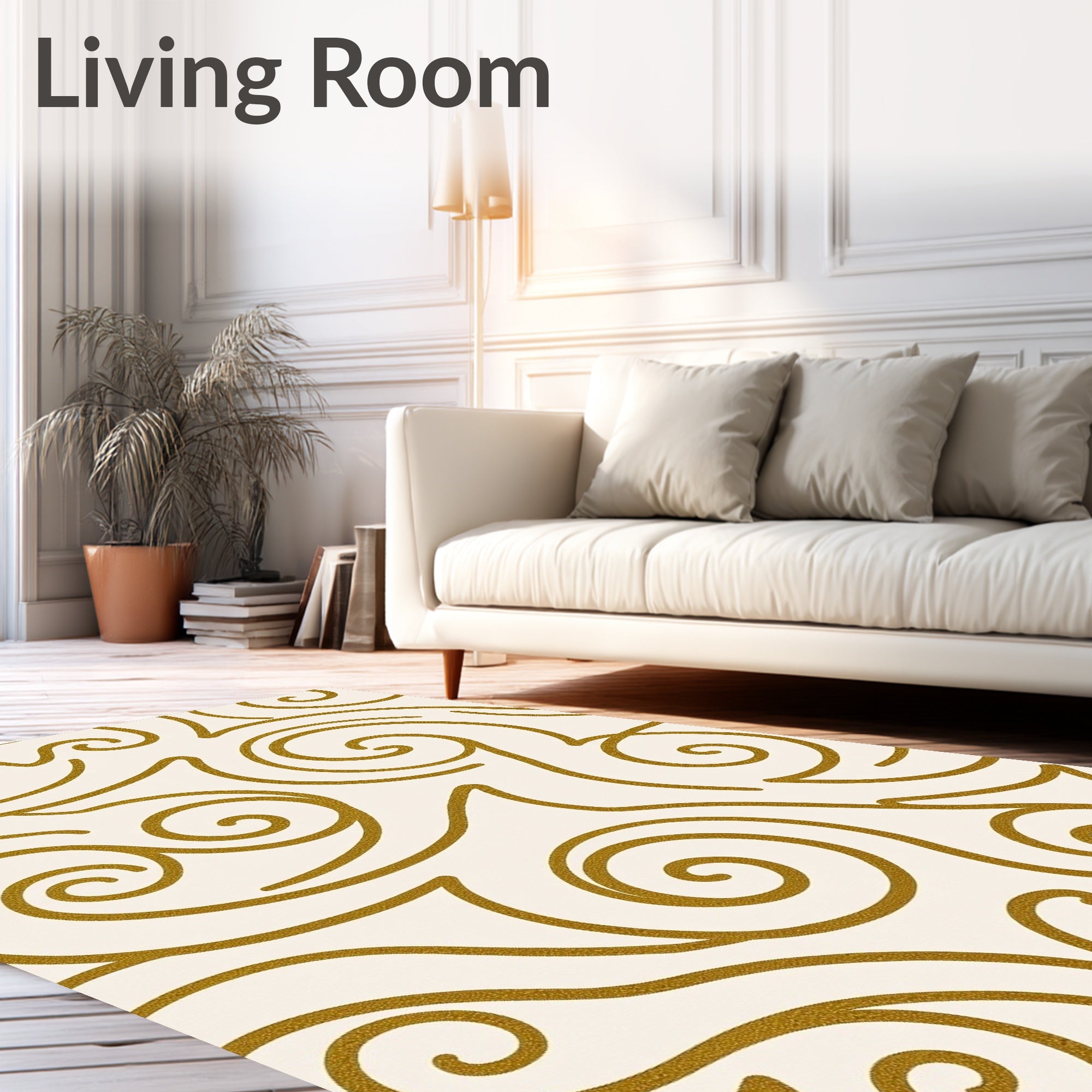 Luxe Gold Swirls and Curves Rug