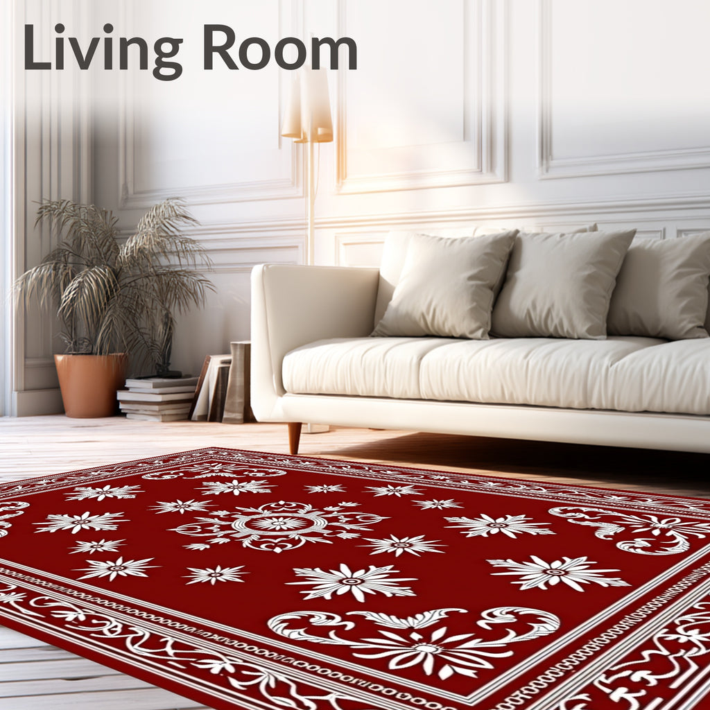Crimson White Floral Medallion Arrangement Rug