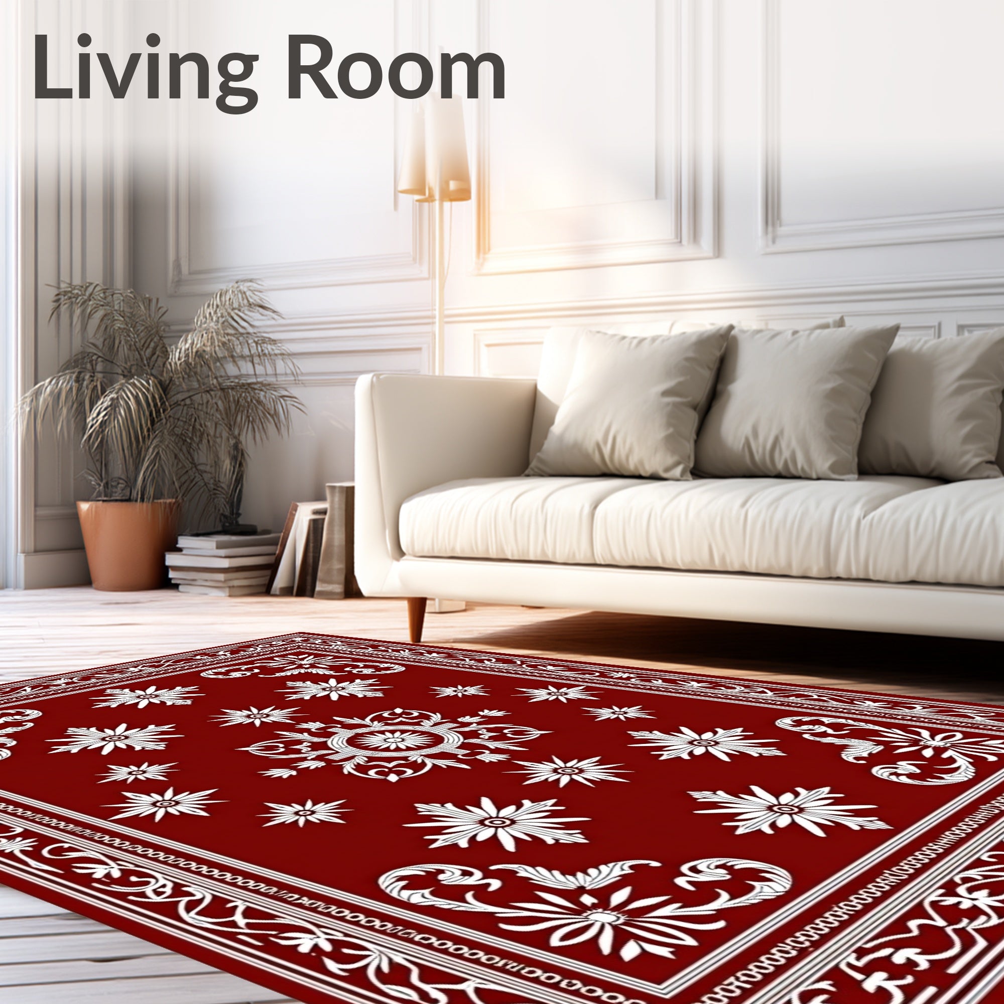 Crimson White Floral Medallion Arrangement Rug