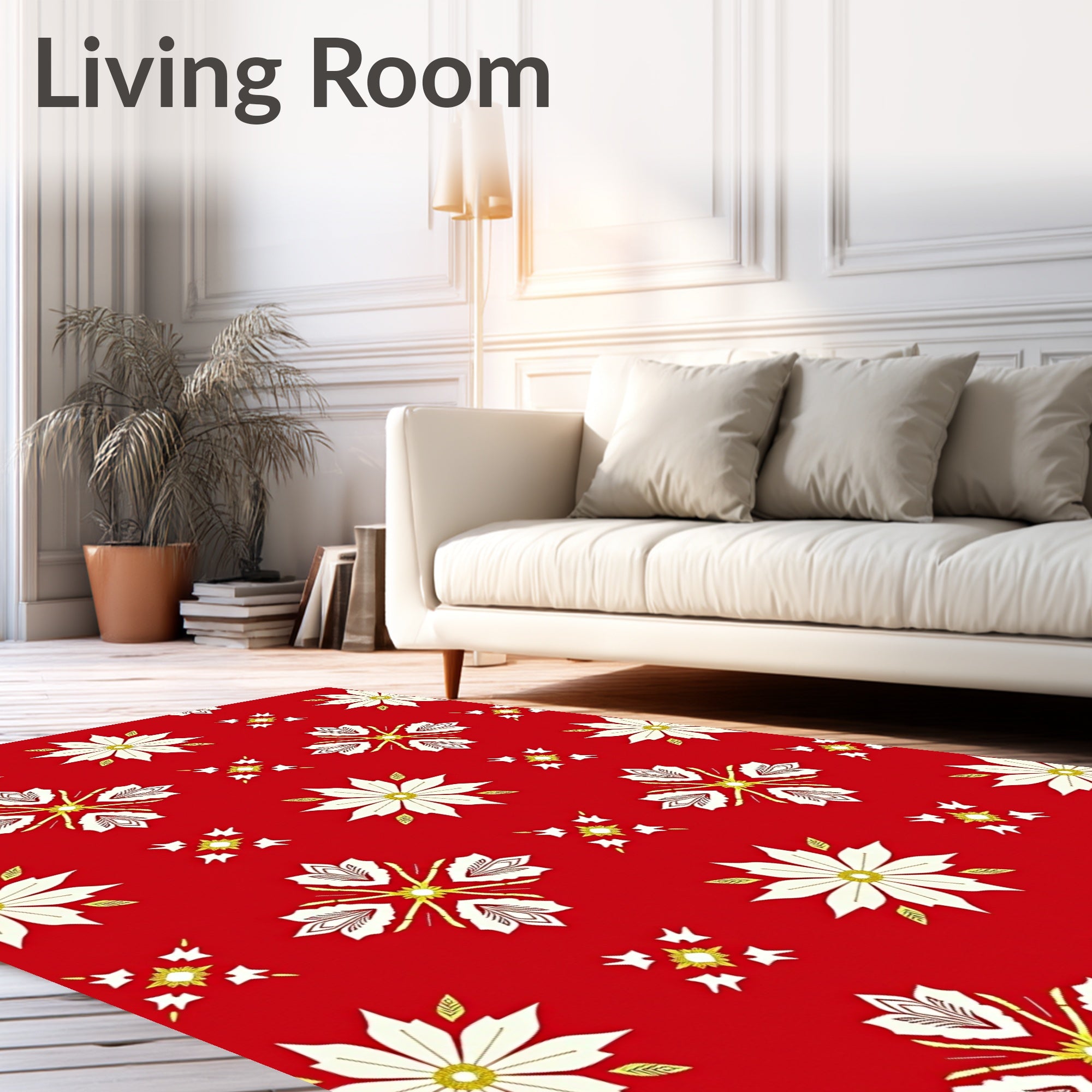 Bright Red Floral Starburst Tile Rug