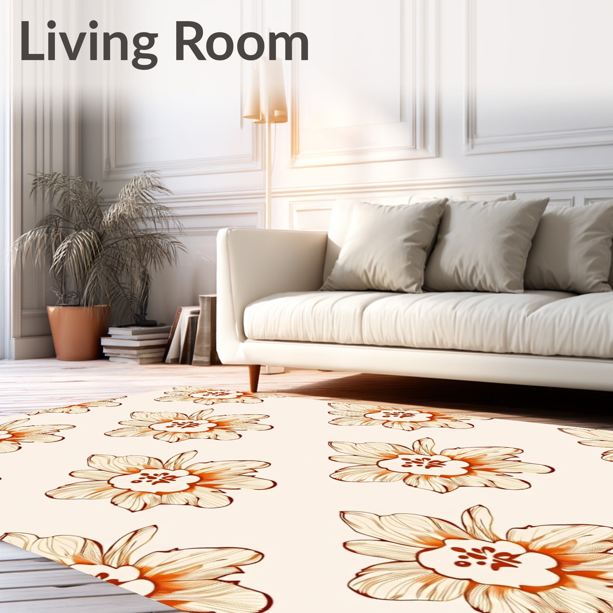 Caramel Floral Linear Sketch Rug
