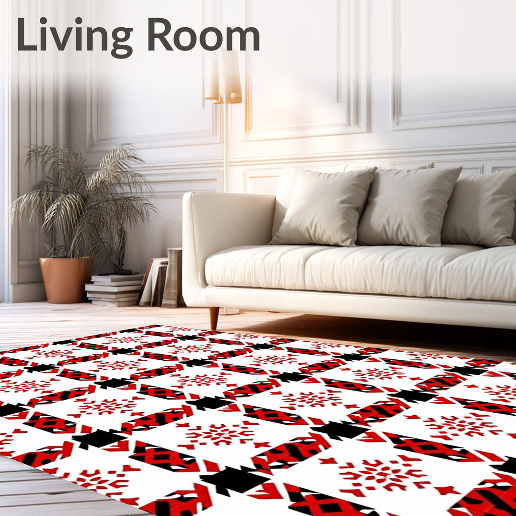 Bold Red White Houndstooth Snowflake Rug