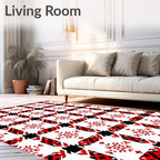 Bold Red White Houndstooth Snowflake Rug