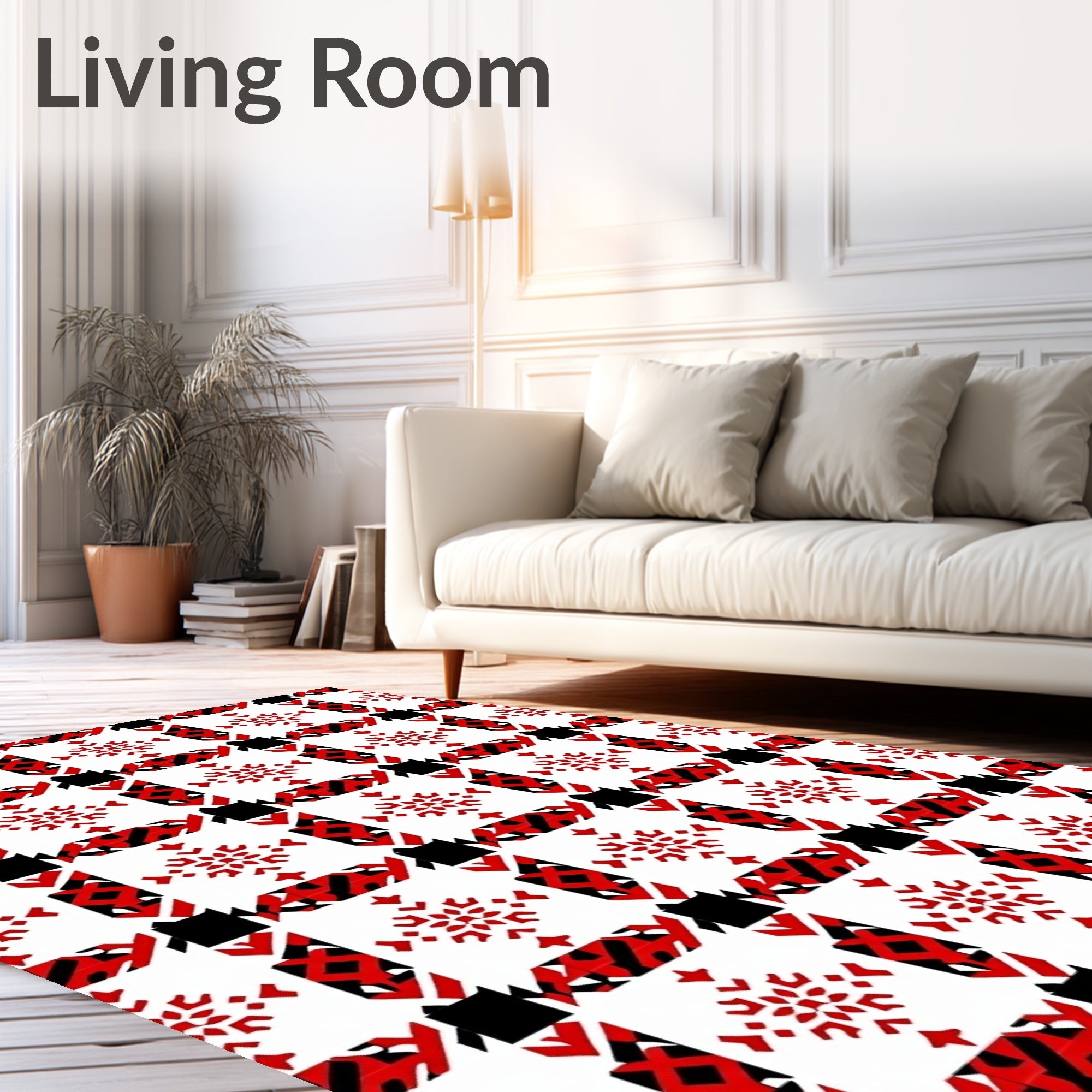 Bold Red White Houndstooth Snowflake Rug