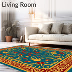 Grand Teal Red Golden Floral Ornament Rug