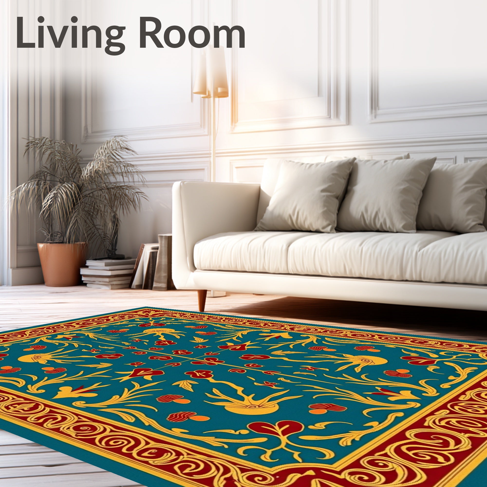 Grand Teal Red Golden Floral Ornament Rug
