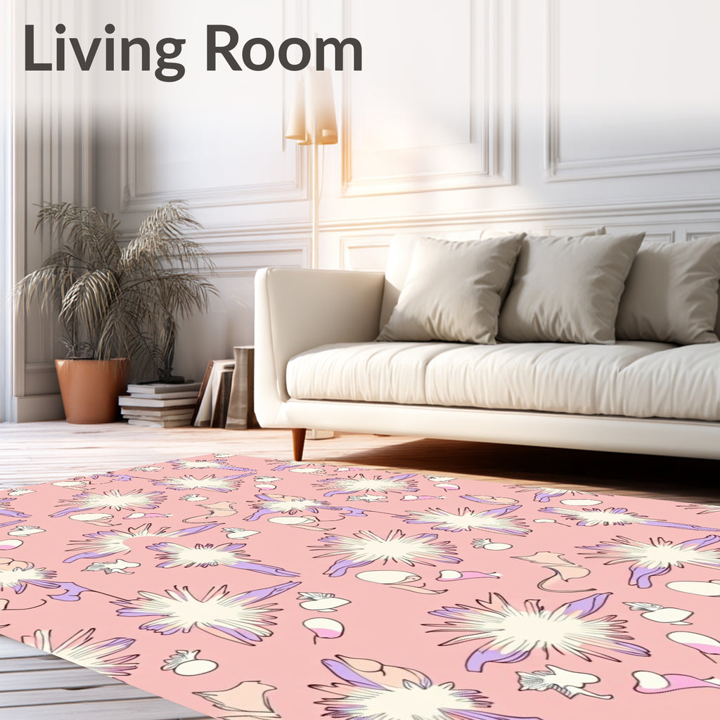Pastel Pink Artistic Floral Burst Rug