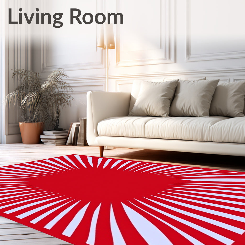 Radial Red Rays on Light Blue Rug
