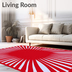 Radial Red Rays on Light Blue Rug
