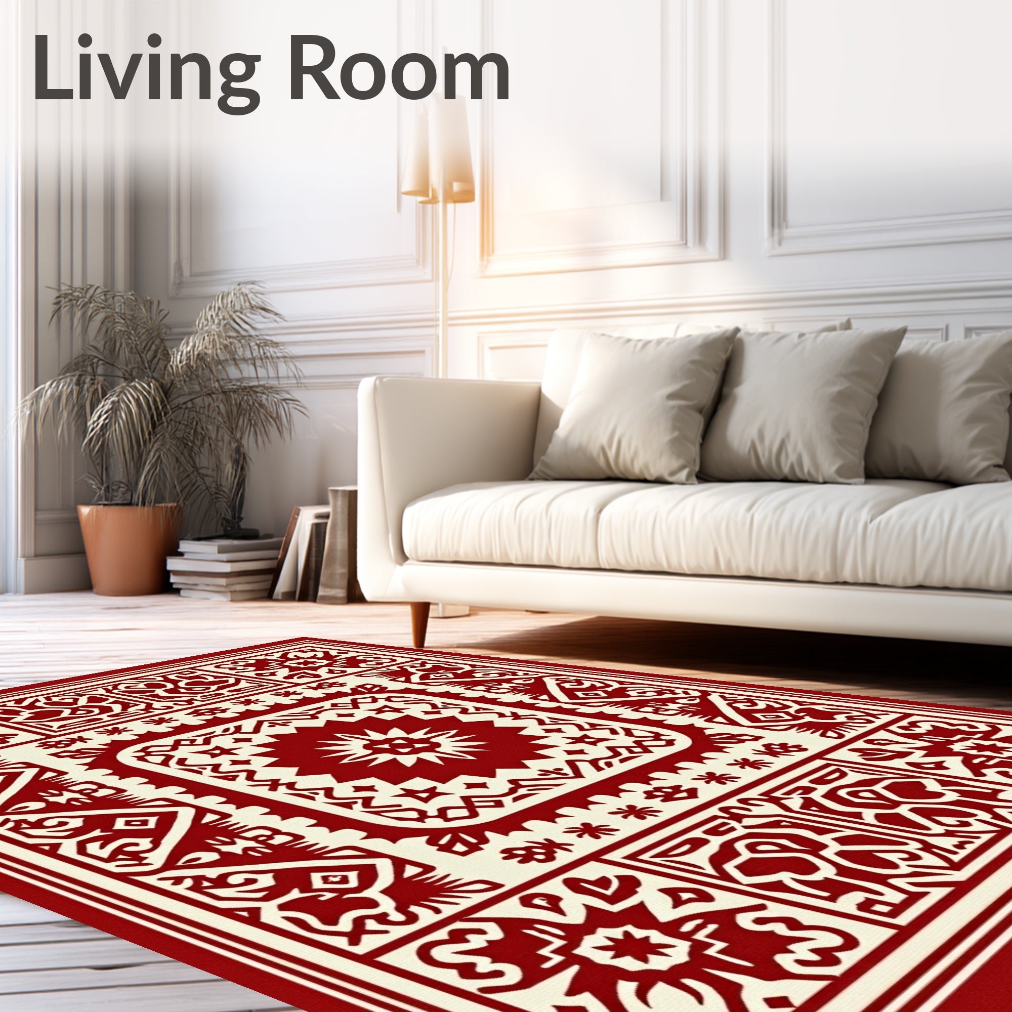 Crimson Cream Intricate Medallion Rug