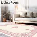 Cream Pink Ornate Scroll Medallion Rug