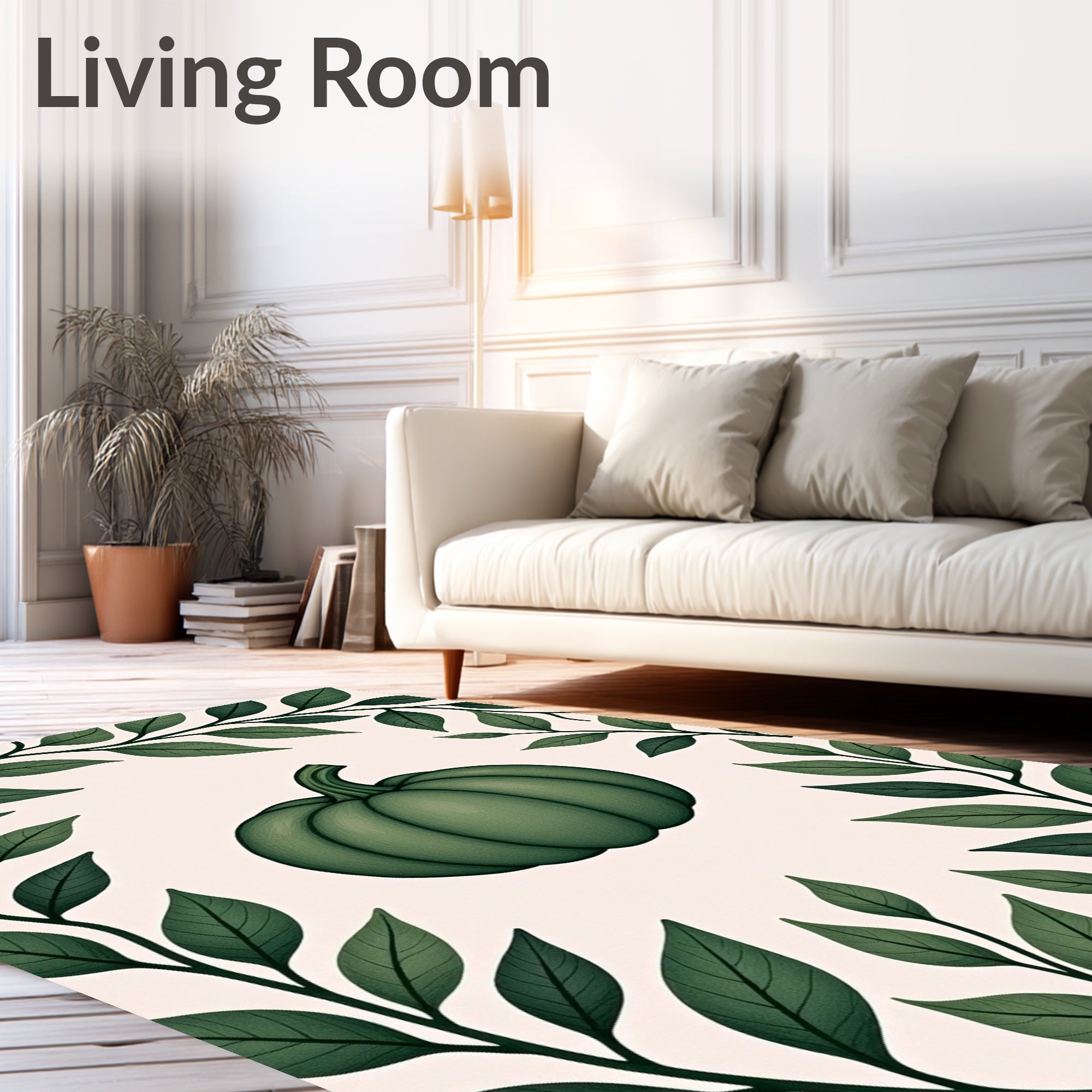 Green Pumpkin Leafy Border Rug