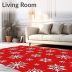 White Snowflakes Red Holiday Rug