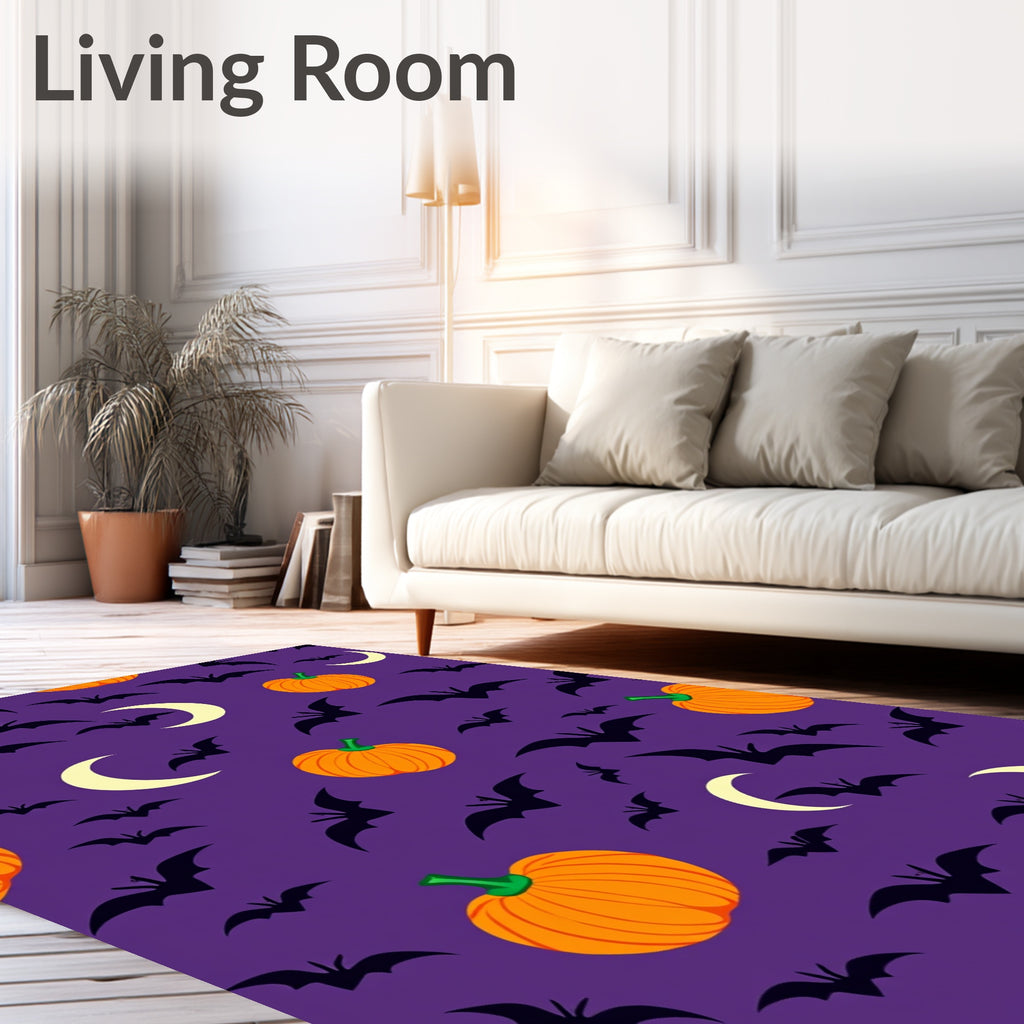 Purple Pumpkin Bat Moon Night Rug