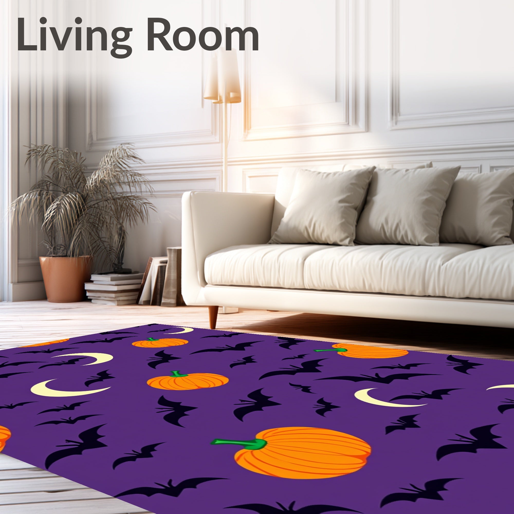Purple Pumpkin Bat Moon Night Rug
