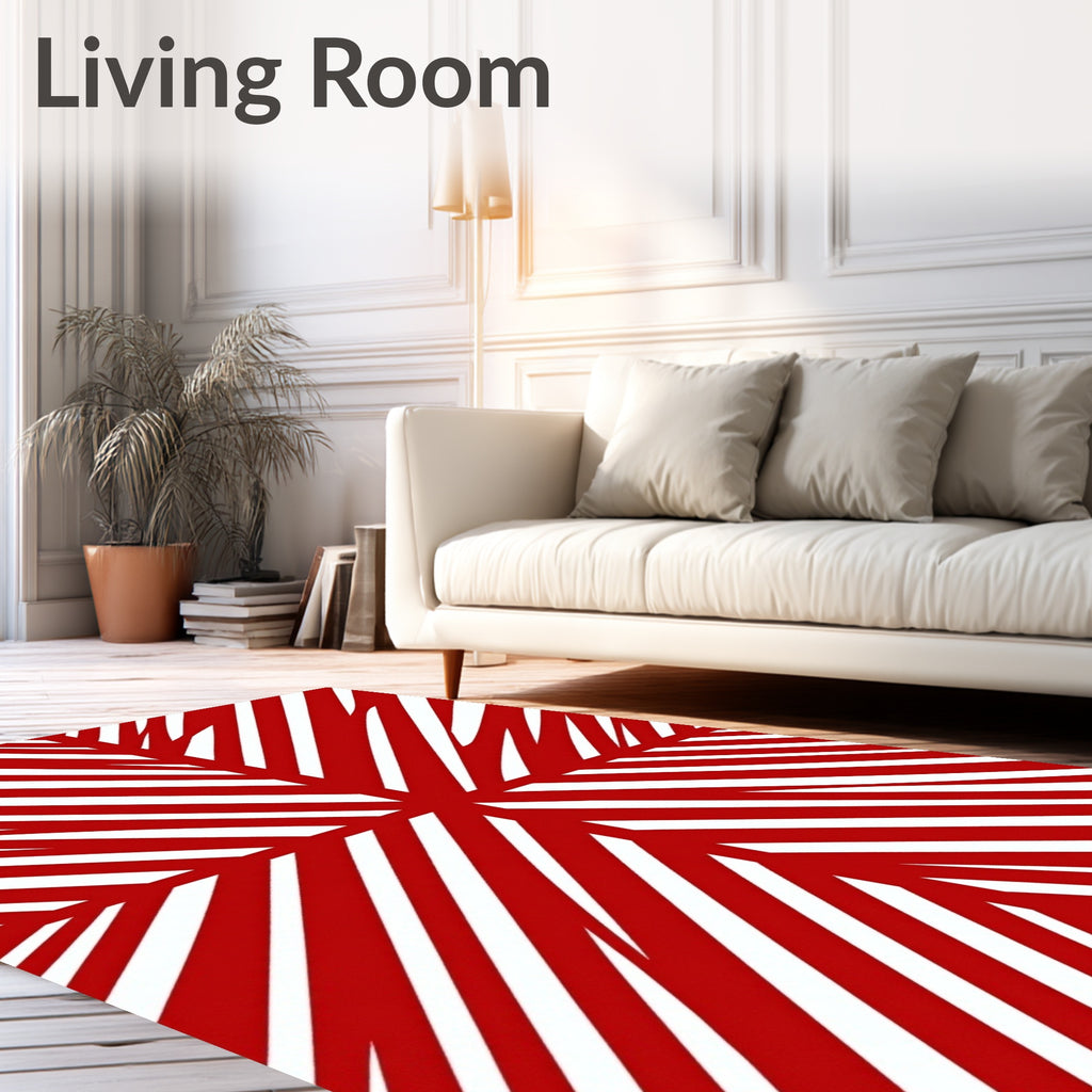 Crimson White Radial Stripe Rug