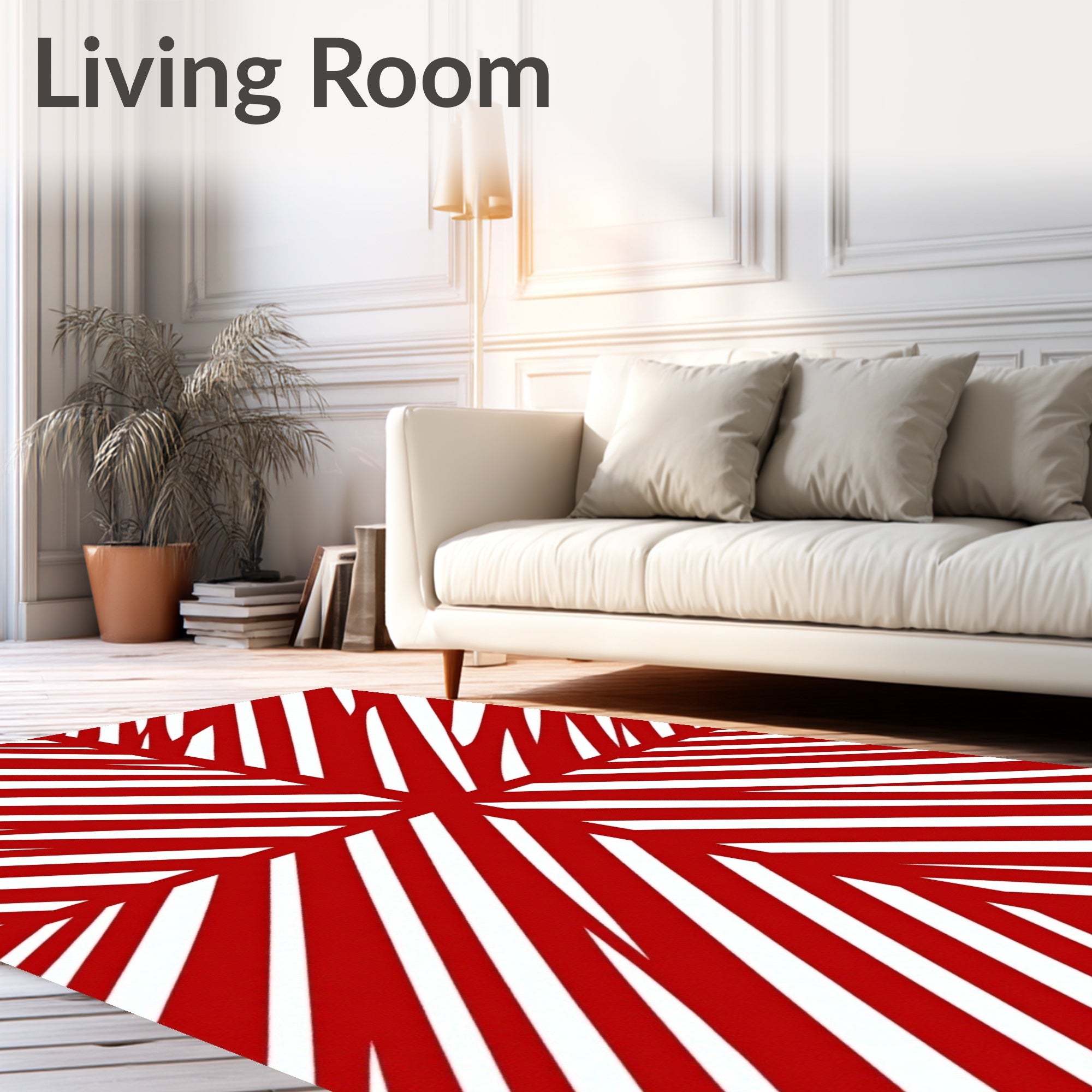 Crimson White Radial Stripe Rug