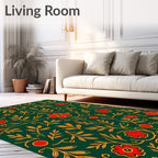 Emerald Green Red Floral Botanical Art Rug