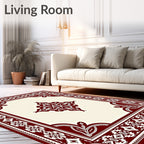 Ornate Crimson Floral Border Cream Rug