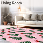 Pink Palm Frond Floral Arrangement Rug
