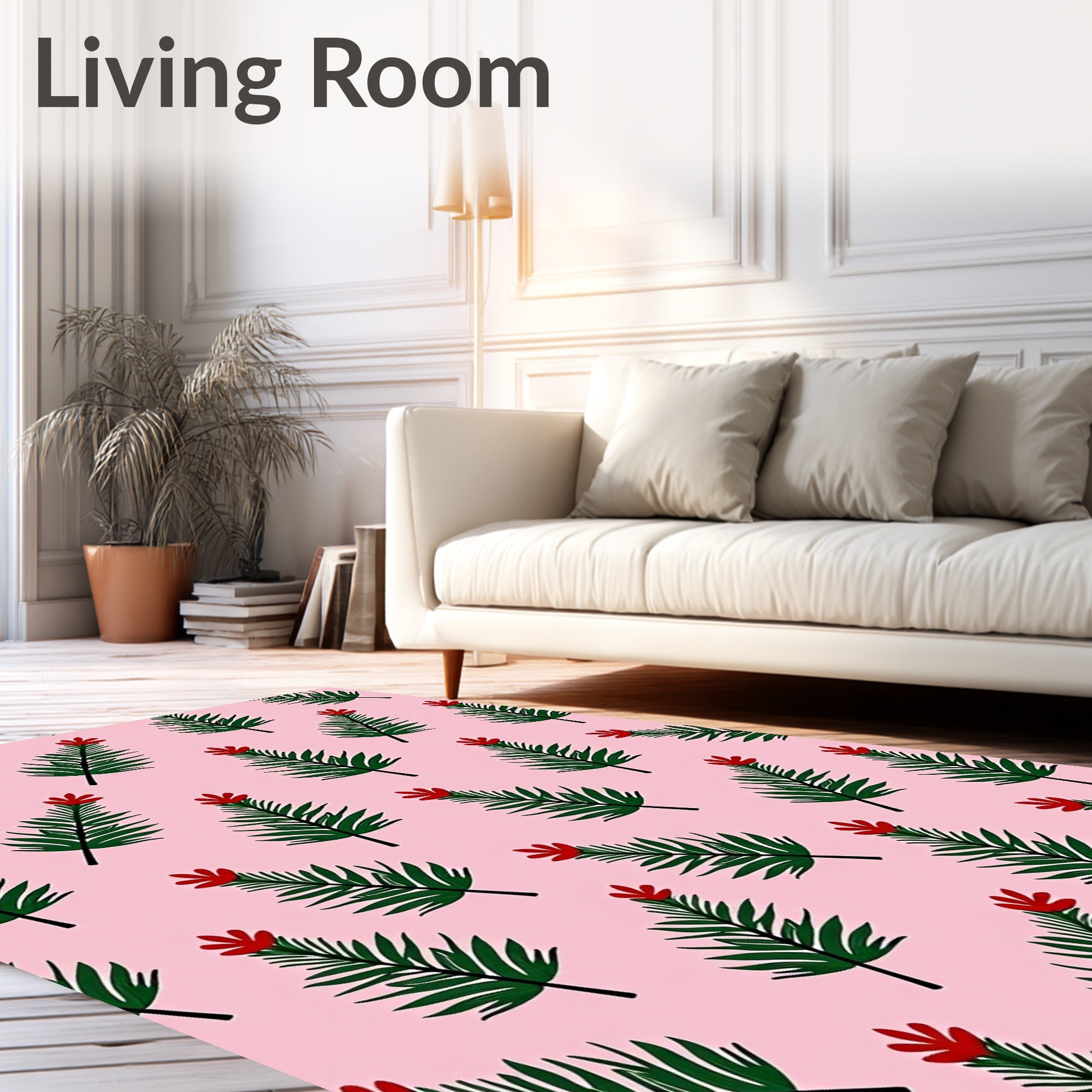 Pink Palm Frond Floral Arrangement Rug