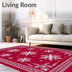 Crimson White Snowflake Winter Festival Rug