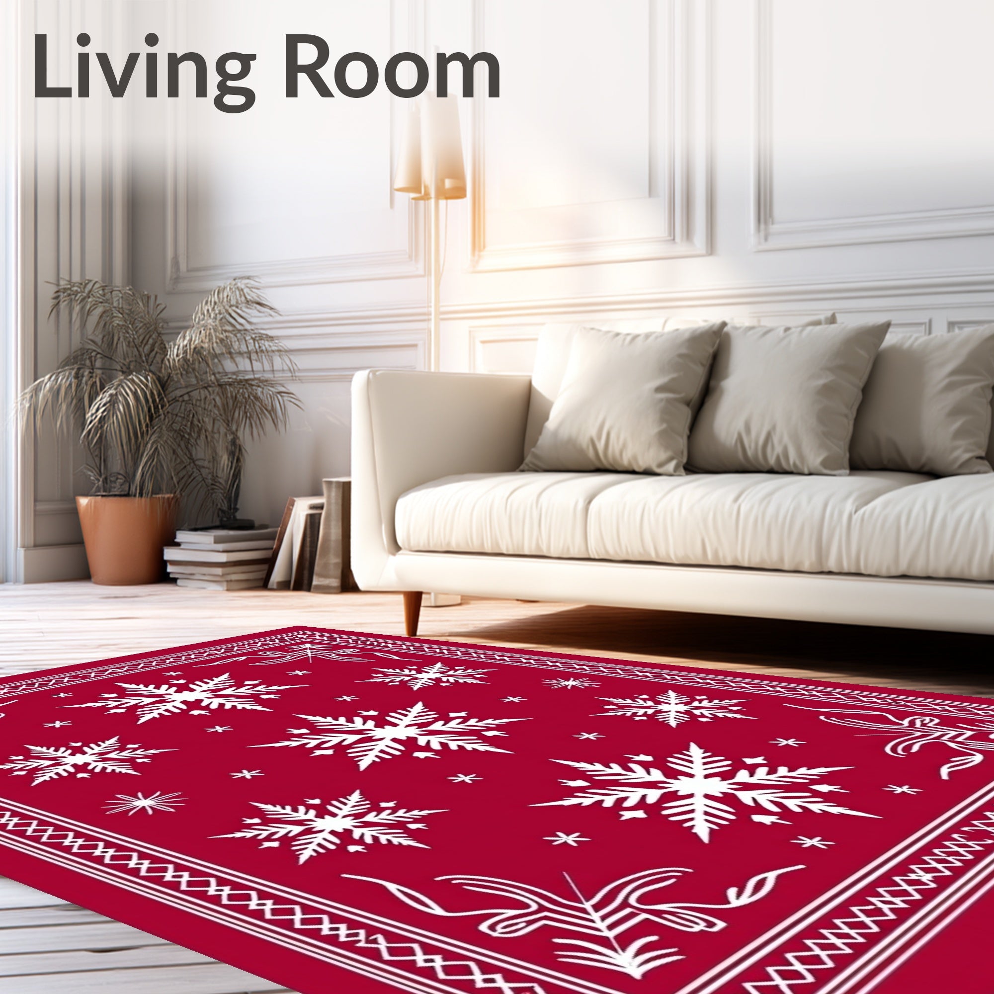Crimson White Snowflake Winter Festival Rug