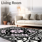 Blush Pink Floral Black Medallion Rug