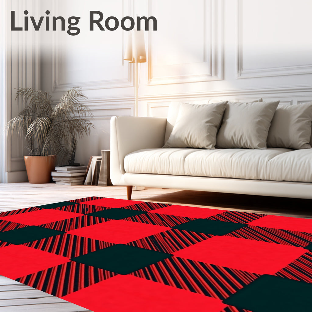 Red Black Buffalo Check Plaid Sqaures Rug