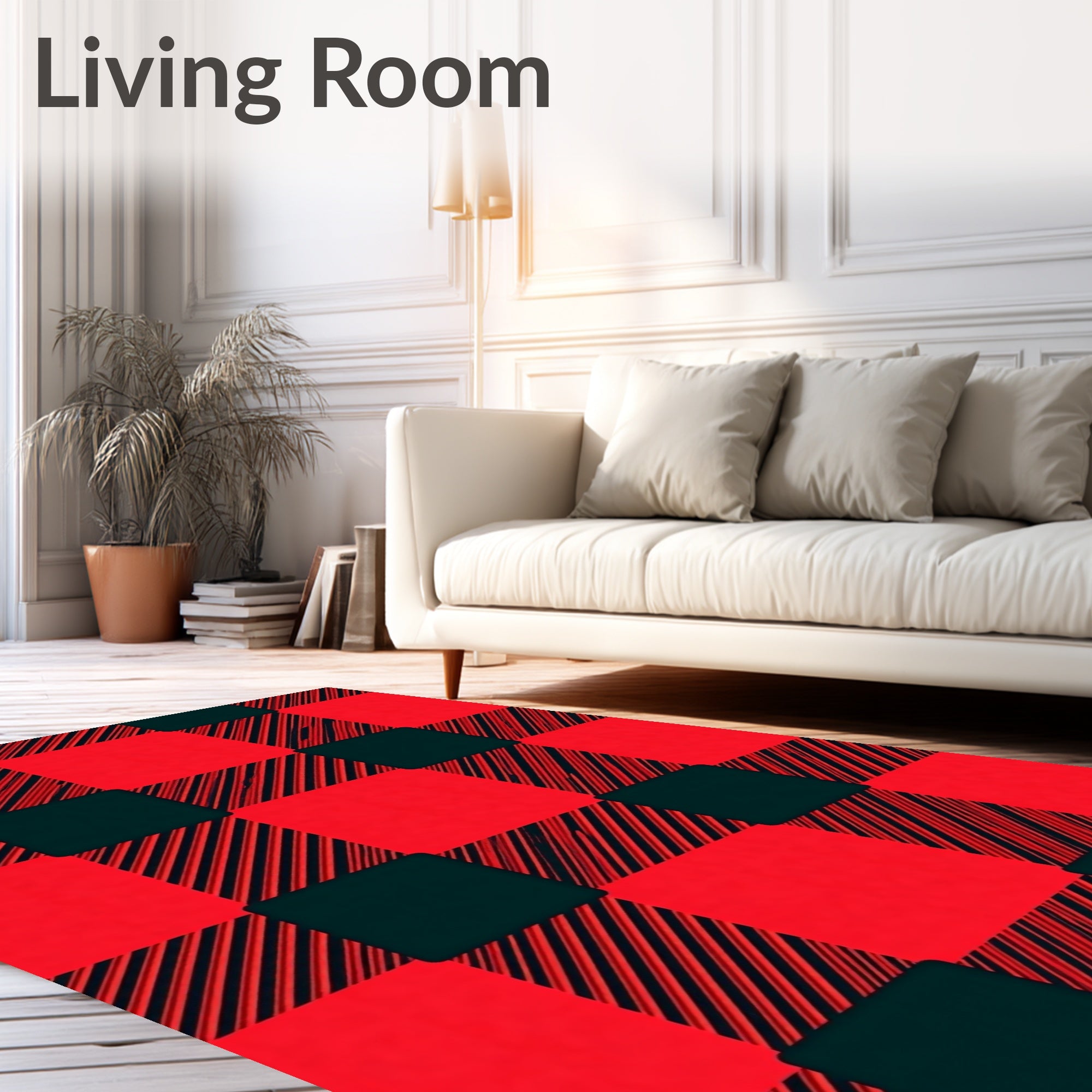 Red Black Buffalo Check Plaid Sqaures Rug