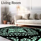 Aquamarine Black Scrollwork Medallion Rug