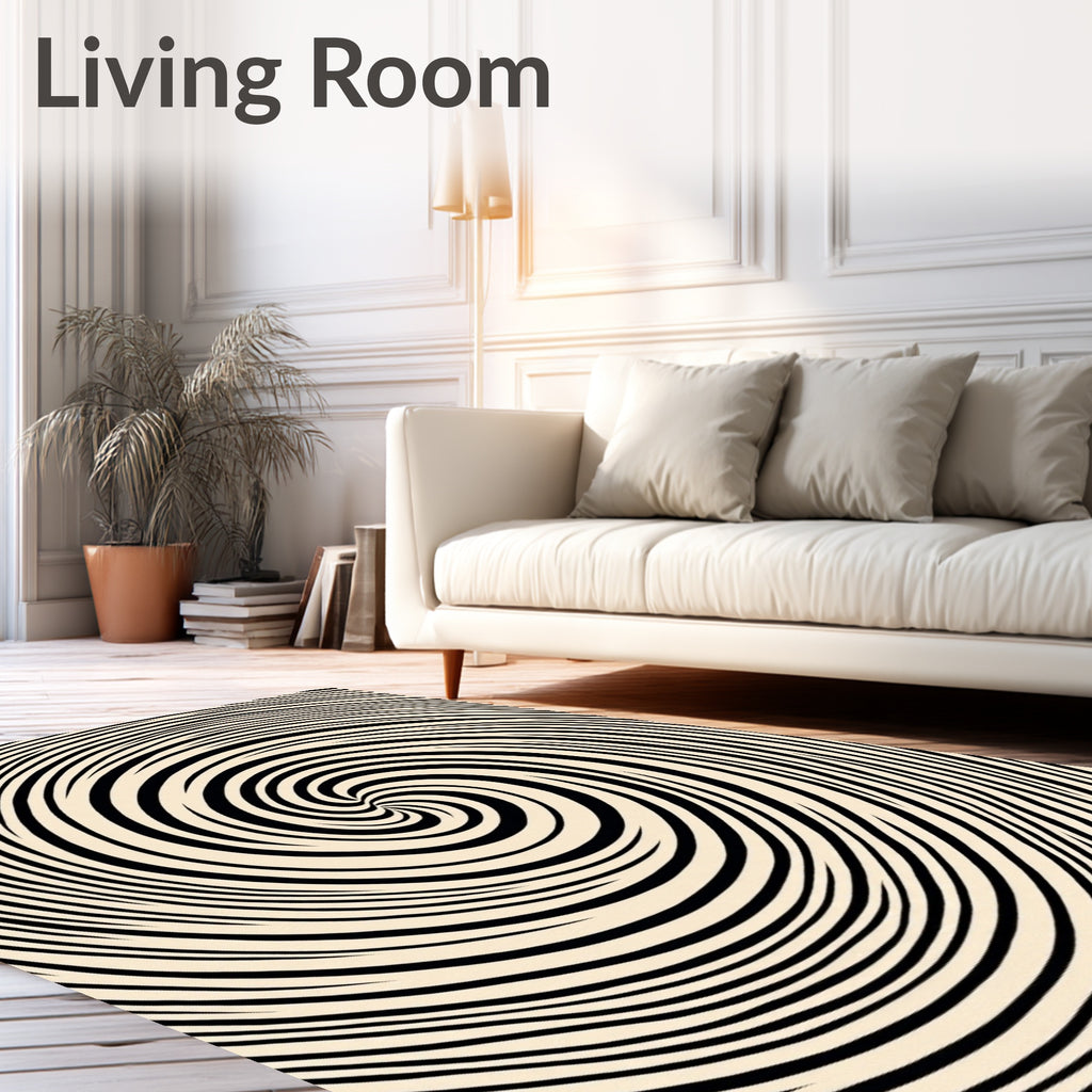 Black Cream Swirl Optical Illusion Rug