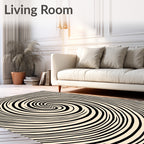 Black Cream Swirl Optical Illusion Rug