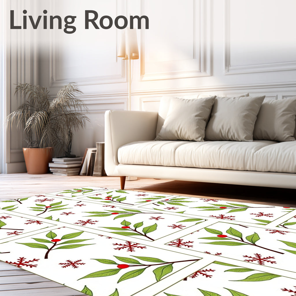 Red Snowflakes Green Holly Vines Rug