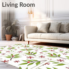 Red Snowflakes Green Holly Vines Rug