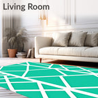 Bright Teal White Geometric Overlay Rug