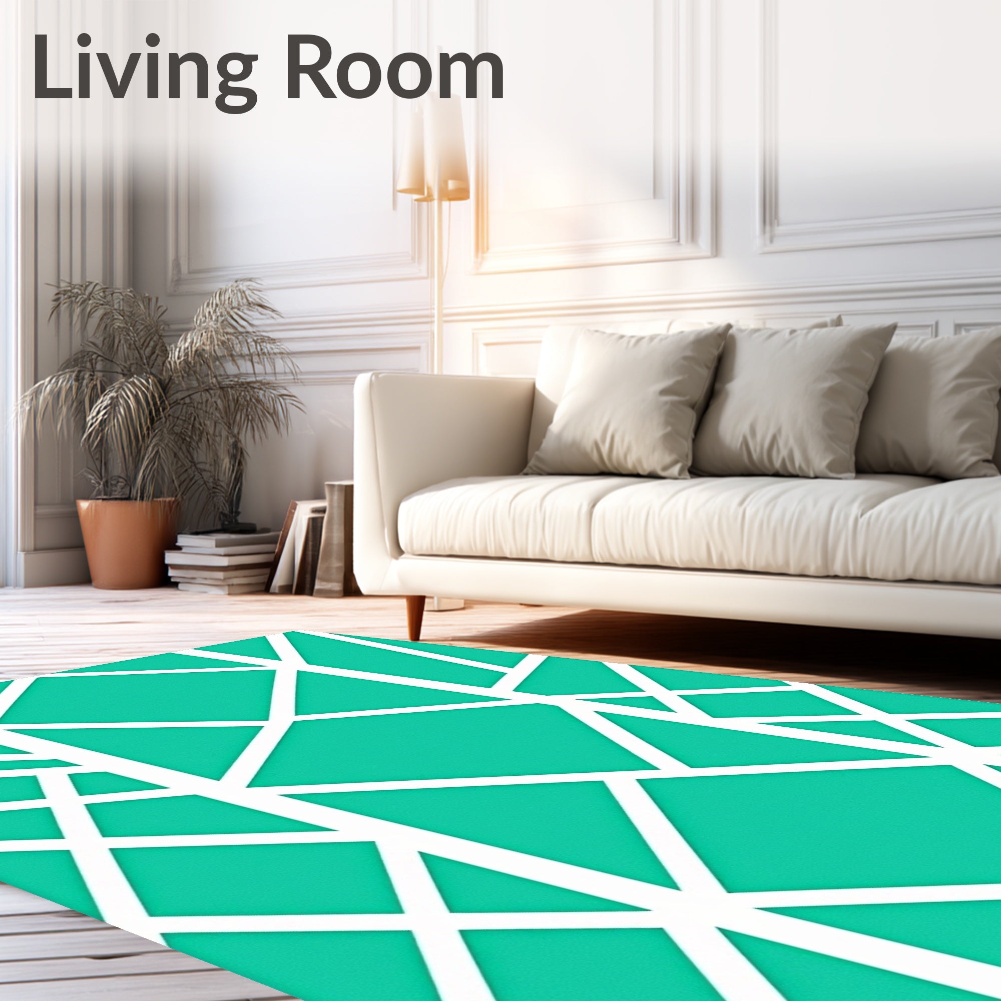 Bright Teal White Geometric Overlay Rug